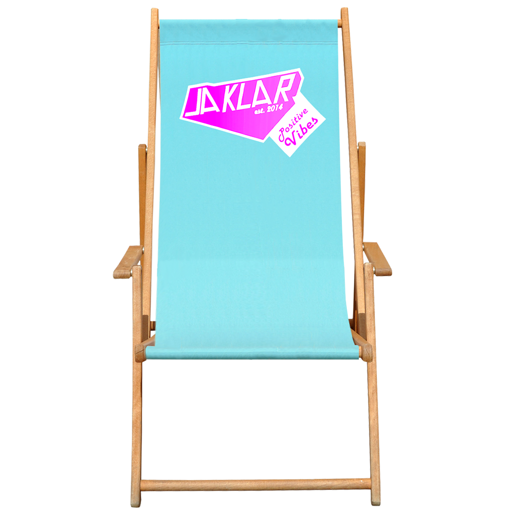 Bild für Seite Liegestuhl bedrucken. Sonnenstuhl Holz mit Ja Klar Logo.