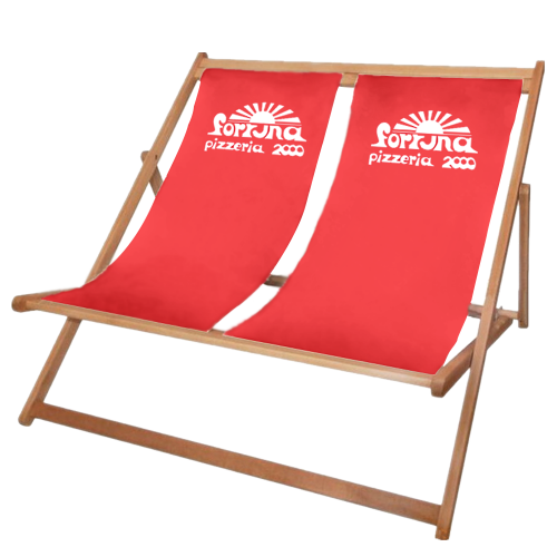 Produktvorschau für Seite Liegestuhl bedrucken. Doppelliegestuhl in rot mit weißem Logo