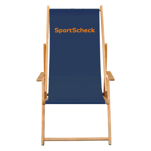 Sonnenstuhl Holz in Blau mit SportScheck Logo
