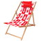 rot und weißer Liegestuhl mit Sparkassen Logo