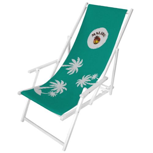 Sonnenstuhl Holz mit Malibu Logo