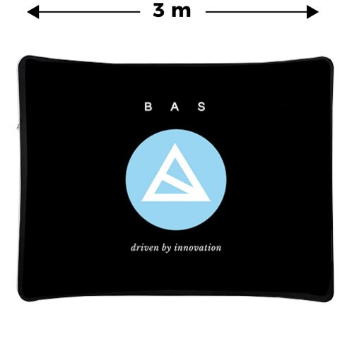 Messewände - Zipper Wall, kurvig und schwarz mit blau weißem BAS-Logo