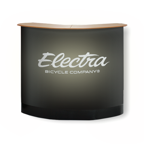 Schwarze Werbetheke mit Electra-Logo