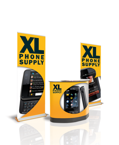 gelbe Werbetheken mit XL Phone Supply Logo