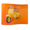 Werbewand mit Roller auf orangem Hintergrund
