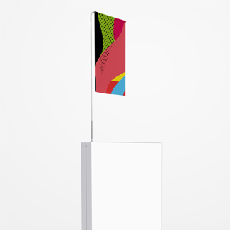 Pixlip Go Fahnenhalter mit bunt bedruckter Fahne auf einem Rahmeskelett