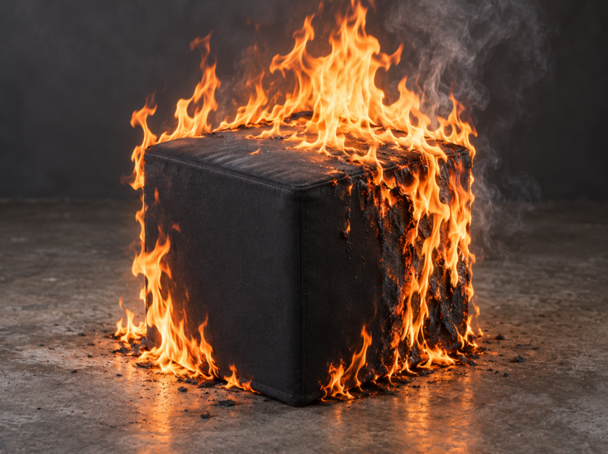 FlatCube in Flammen – KI-Symbolbild zum Brandschutz